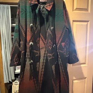 Woolrich Southwestern Patterned Wool Coat in Green, Brown, Black